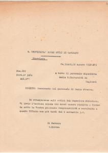 Archivio Storico dell’Università di Cagliari, Università degli Studi di Cagliari, Regia Università degli Studi di Cagliari, Sezione II, Carteggio (1901-1946), s. 1.39 (1938), b. 299, n. 3089
